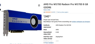 AMD Pro W5700 Radeon Pro W5700 8 GB GDDR6 voor €240,78 bij Amazon