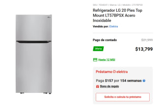 Refrigerador LG 20 Pies Top Mount LT57BPSX Acero Inoxidable