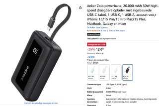 Anker Zolo powerbank, 20.000 mAh 30W voor €24,95 bij Amazon