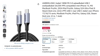 UGREEN USB C-kabel 100W 2m voor €6,29 bij Amazon