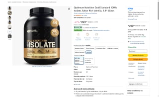 Proteína Optimum Nutrition Isolate 2.91 lb por $999 | Amazon