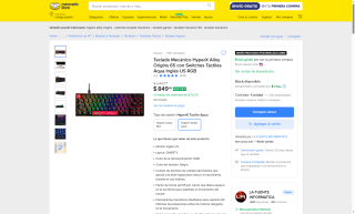 Teclado Mecánico HyperX Alloy Origins 65 por $849 | Oferta Mercado Libre