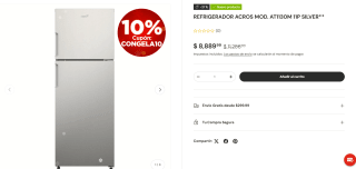 Refrigerador Acros Mod. At1130M 11P por $81 | Waldo's