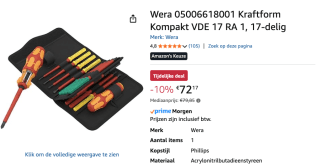 Wera Kraftform Kompakt VDE 17 RA 1 schroevendraaier set voor €72,17 bij Amazon