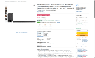 Barra de Sonido Polk Audio Signa S3 con Subwoofer por $3,619 | Amazon