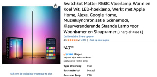 SwitchBot - Floor Lamp voor €47,99 bij Amazon
