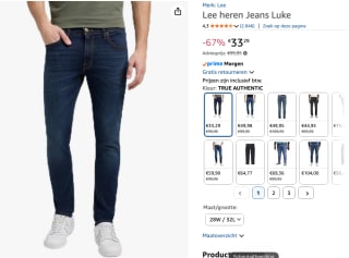 Lee Slimfit Jeans 'Luke' voor €33,29 bij Amazon