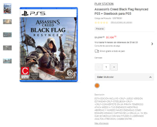 Assassin's Creed Black Flag PS5 Resynced + Steelbook por $1,104 | Liverpool