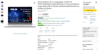 ASUS Vivobook 16 IA 16GB 512GB por $7,424 | Amazon (Banamex MSI)