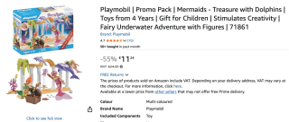 PLAYMOBIL Promopak, zeemeermin, schat met dolfijnen voor €11,24 bij Amazon