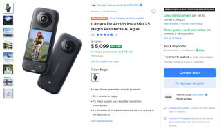 Cámara Insta 360 X3 64GB por $4,166 | Mercado Libre (BanCoppel)