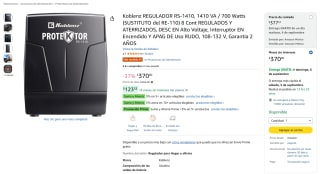 Koblenz REGULADOR RS-1410 1410 VA / 700 W por $370 en Amazon