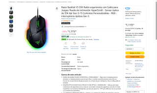 Ratón Razer Basilisk V3 por $1,115 | Oferta Amazon
