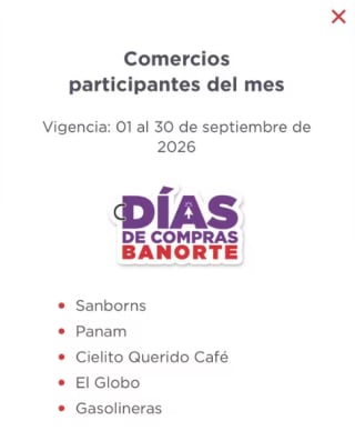 15% de Bonificación con Tarjeta Banorte en Comercios Participantes
