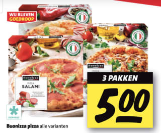 3 Buonizza pizza’s voor €5 bij de nettorama