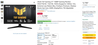 Monitor ASUS TUF Gaming 27” 165Hz 1ms por $2,421 | Oferta Amazon