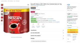Nescafé Clásico Café 100% Puro Soluble (1 kg) por $429 en Amazon