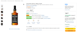 Jack Daniel's Old No.7 Whisky 700 ml por $267 en Amazon