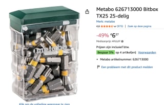 Metabo 626713000 Bitset 25-delig voor €6,27 bij Amazon