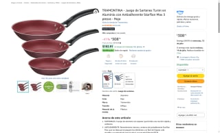 Juego de 3 Sartenes Tramontina Turim por $309 | Oferta Amazon