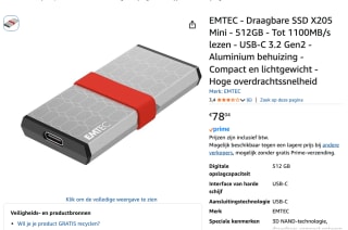 Emtec 3.2Gen2 X205 512GB Portable externe SSD voor €78,04 bij Amazon