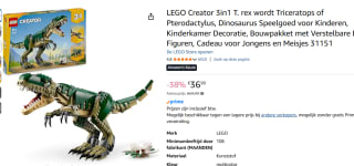 LEGO Creator 3 in1 T. rex, dinosaurus voor €36,99 bij Amazon