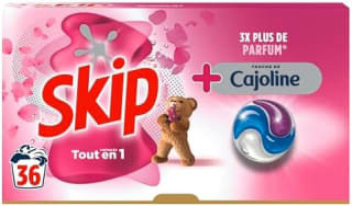 Pack de 36 Capsules Lave linge Skip Lessive Tout en 1 Touche de Cajoline à 7,46€