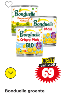 Alle Bonduelle groente oor €0,69 bij Dirk