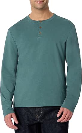 Men's 100% Cotton Amazon Essentials Men's Long-Sleeve Henley Shirt - Size Large