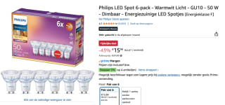 Philips LED Spot 50 W GU10 - Dimbaar warmwit licht - 6 stuks voor €15,99 bij Amazon