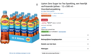 12x500ml flesjes Lipton Zero Sugar Ice Tea voor €11,28 bij Amazon