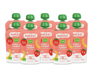 Smileat pack de 10 pouch de frutas ecológicas sabor fresa y plátano por 8,58€