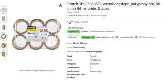 6 rollen 3M Scotch 371 Verpakkingstape (50mm x 66m) voor slechts €6,24 bij Amazon