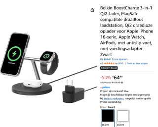 Belkin 3-in-1 Qi2 Draadloze Oplader voor €64,99 bij Amazon