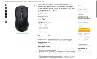 Razer Cobra Mouse Gaming Ligero por $372 | Amazon