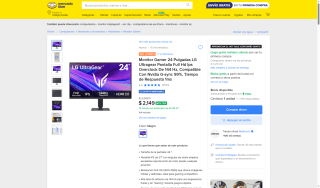 Monitor Gamer 24" LG Ultragear 144Hz por $1,725 | Mercado Libre (OXXO)