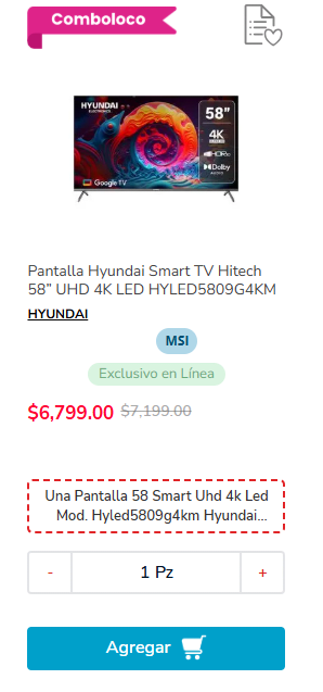 Smart TV 58" UHD 4K LED Hyundai + Asador Wrangler Chargri por $6,799 | HEB