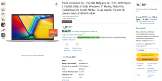 ASUS Vivobook Go Ryzen 5 8GB 512GB por $6,026 | Amazon