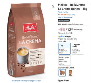 Melitta Bella Crema La Crema - Koffiebonen 1 KG voor €12,99
