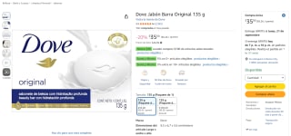Dove Jabón Barra Original 135 g por $25 en Amazon