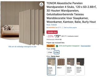 TONOR Akoestische Panelen Wandpanelen 4 Stuks, 120 x 60-2.88㎡ voor €59,99 bij Amazon