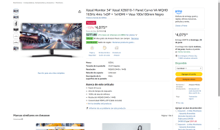 Monitor Curvo Xzeal 34" WQHD por $4,075 | Amazon