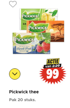 Pickwick thee (1-kops, 20 stuks) voor €0,99 bij Dirk