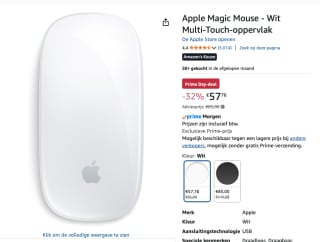 Apple Magic Mouse - Wit Multi‑Touch- voor €57,76 bij Amazon