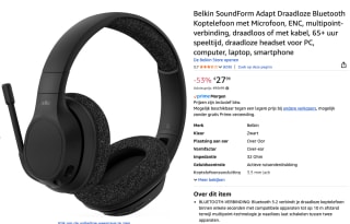 Belkin SoundForm Adapt Draadloze Bluetooth Koptelefoon voor €27,99 bij Amazon
