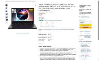 Laptop Lenovo ThinkPad L13 i5 16GB 256GB por $5,099 | Amazon Business