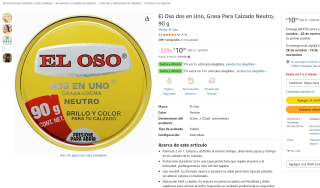 El Oso dos en Uno, Grasa para Calzado Neutro, 90g por $10 en Amazon