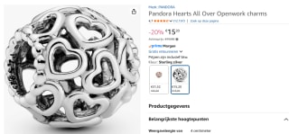 PANDORA 790964 Openwork hearts silver charm voor €15,20 bij Amazon