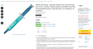 Pasta Térmica ARCTIC MX-6 (8 g) por $148 en Amazon