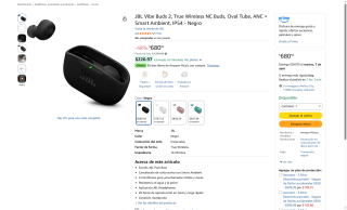 JBL Vibe Buds 2 True Wireless NC Buds por $680 | Amazon